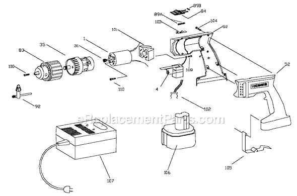 Page A Diagram and Parts List for 855 Type 1 Porter Cable Cordless Drill